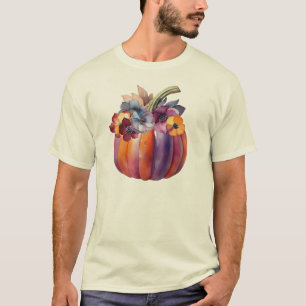 Herfst Pompoen met Bloemen T-shirt