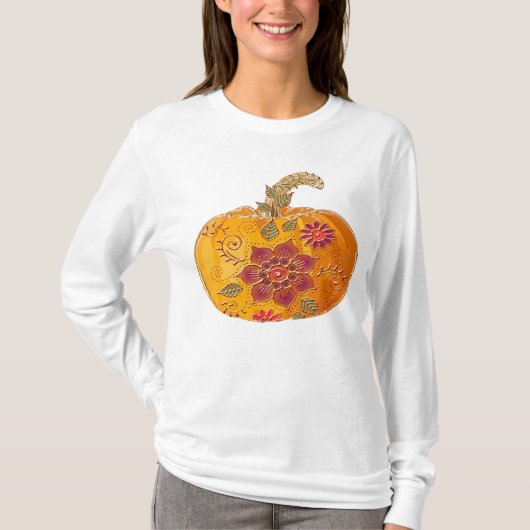 Herfst pompoen met bloemen t-shirt (Voorkant)