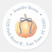 Herfst pompoen met boog Baby shower retouradres Ronde Sticker (Voorkant)