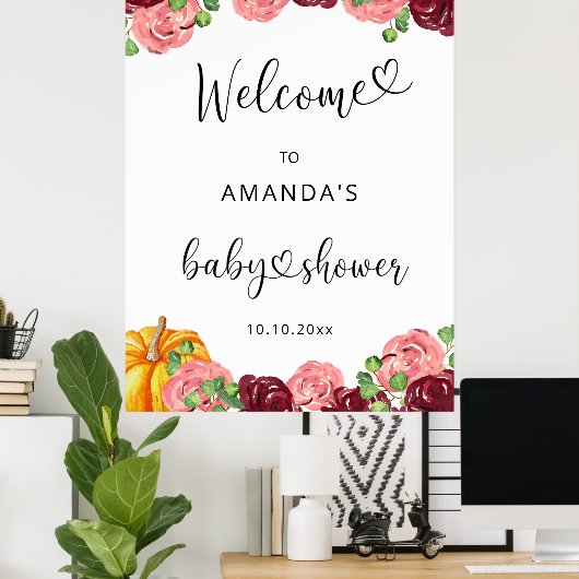 Herfst pompoen met gebufferd baby shower welkom poster (Thuiskantoor)