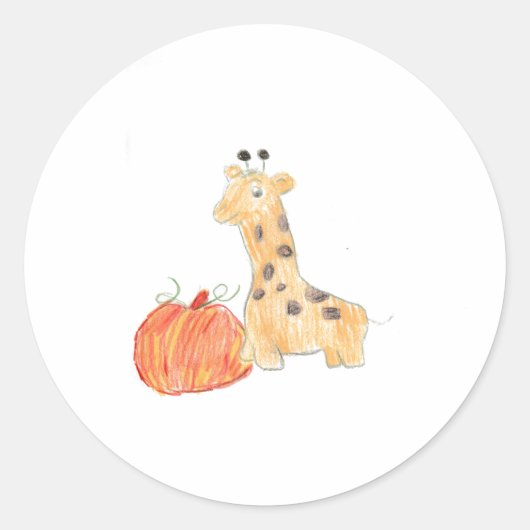 Herfst Pompoen met Giraffe Ronde Sticker (Voorkant)