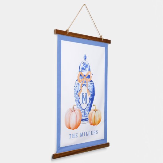 Herfst pompoen | Monogram gemberpot Hangend Wandkleed (Gebogen)