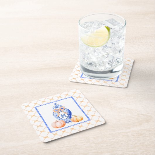 Herfst pompoen | Monogram gemberpot Kartonnen Onderzetters (Insitu)