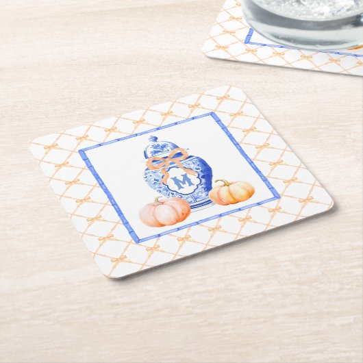 Herfst pompoen | Monogram gemberpot Kartonnen Onderzetters (Schuin)