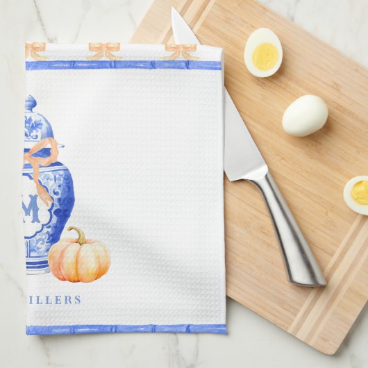 Herfst pompoen | Monogram gemberpot Theedoek (Quarter Fold)