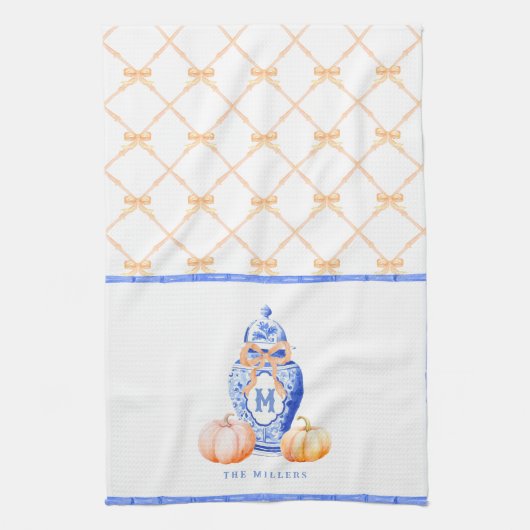 Herfst pompoen | Monogram gemberpot Theedoek (Verticaal)