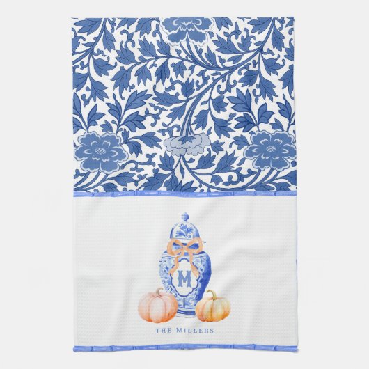 Herfst pompoen | Monogram gemberpot Theedoek (Verticaal)