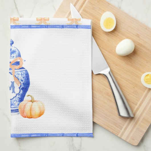 Herfst pompoen | Monogram gemberpot Theedoek (Quarter Fold)