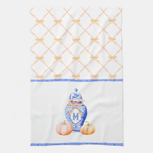 Herfst pompoen | Monogram gemberpot Theedoek (Verticaal)