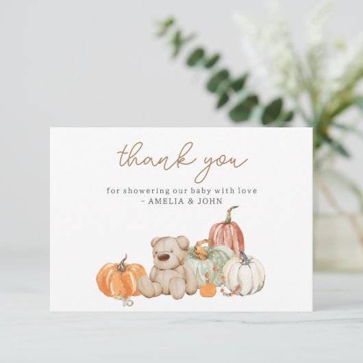 Herfst Pompoen N Speelgoed Baby shower Dank u kaar Bedankkaart (Staand voorkant)