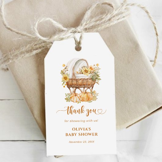 Herfst Pompoen Neutraal Baby shower Dank u Cadeaulabel