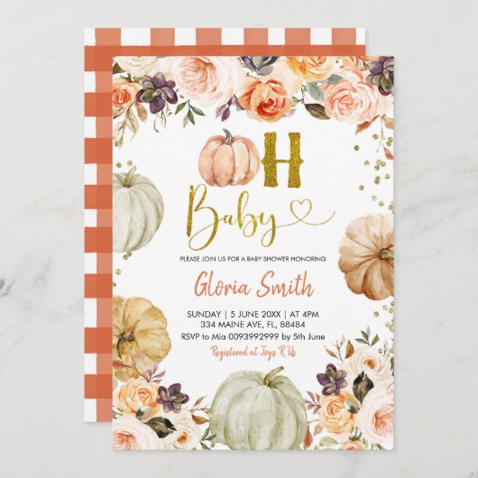 Herfst Pompoen Oh Baby Baby Shower Uitnodiging (Voorkant / Achterkant)