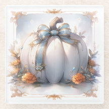 Herfst Pompoen Onderzetters in Stoffig Blauw en Si