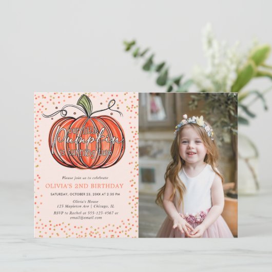 Herfst Pompoen Ons Kleine Is Twee Worden Foto Kaart (Staand voorkant)