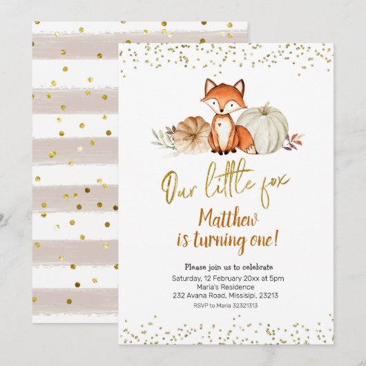 Herfst Pompoen Ons Kleine Vosje wordt één Kaart (Voorkant / Achterkant)