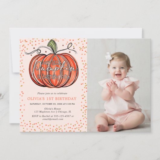 Herfst Pompoen Ons Kleine Wordt Eén Foto Kaart (Voorkant)