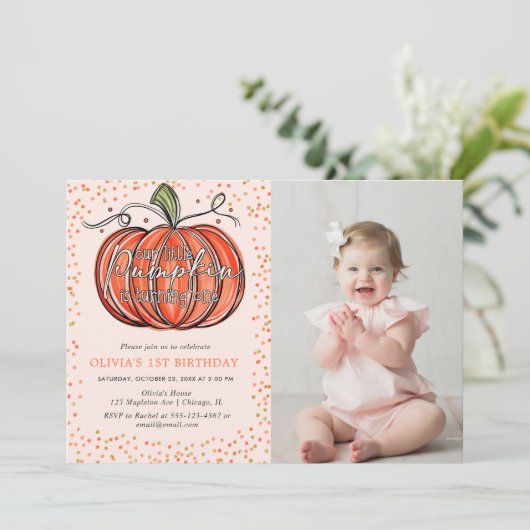 Herfst Pompoen Ons Kleine Wordt Eén Foto Kaart (Staand voorkant)