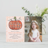 Herfst Pompoen Onze Kleine Wordt Twee Foto Kaart (Staand voorkant)