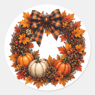 Herfst Pompoen Oogst Krans Halloween Ronde Sticker