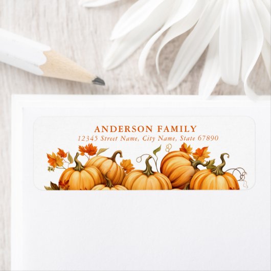 Herfst Pompoen Oogst Retour Adreslabels Etiket (Insitu)