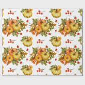 Herfst Pompoen Oogst, Rode Bessen en Bladeren Cadeaupapier (Vlak)