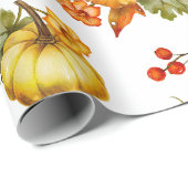 Herfst Pompoen Oogst, Rode Bessen en Bladeren Cadeaupapier (Rol Hoek)