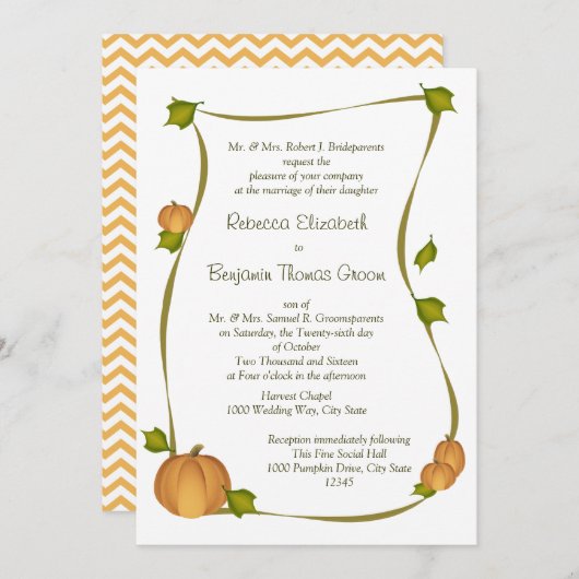 Herfst Pompoen Oogst Wedding Kaart (Voorkant / Achterkant)