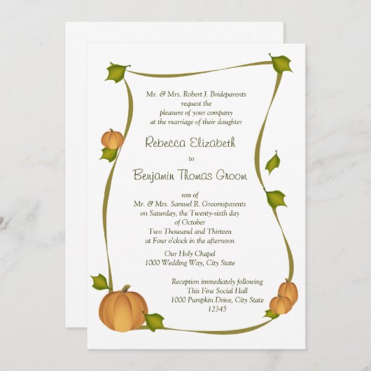 Herfst Pompoen Oogst Wedding Kaart (Voorkant / Achterkant)