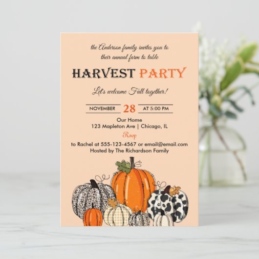 Herfst pompoen oogstfeest Thankgiving diner Kaart (Staand voorkant)