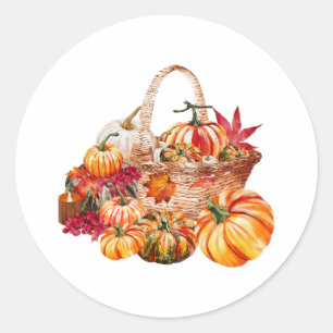 herfst pompoen oogstmand ronde sticker