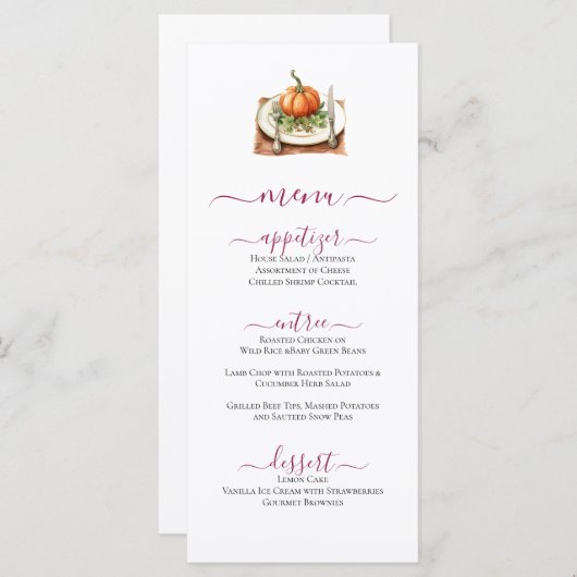 Herfst pompoen op plaats instelling viering menu (Voorkant / Achterkant)