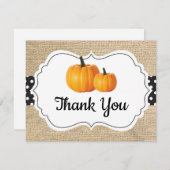 Herfst Pompoen Oranje Zwart en Wit Jute Bedankkaart (Voorkant / Achterkant)