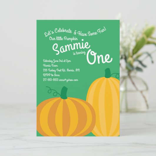 Herfst pompoen patch 1e verjaardag uitnodigingen (Staand voorkant)