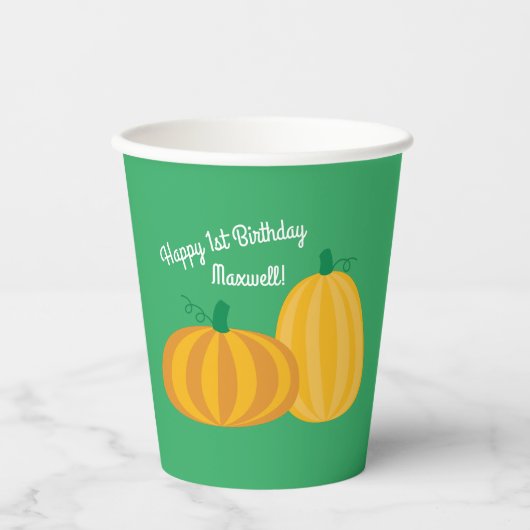 Herfst Pompoen Patch 1e Verjaardagsfeest Kinder Papieren Bekers (Voorkant)