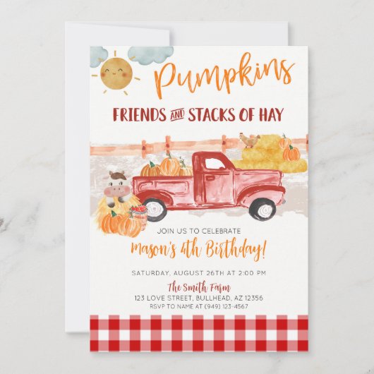 Herfst Pompoen Patch Oude  Vrachtwagen Verjaardag Kaart (Voorkant)