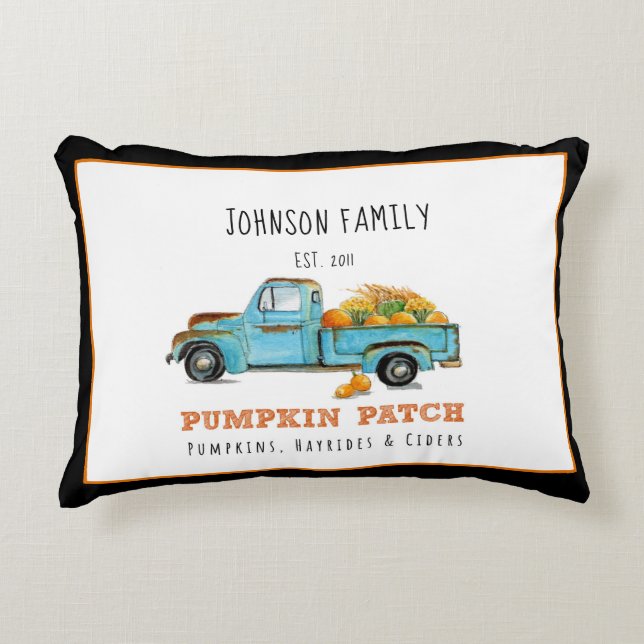 Herfst pompoen Patch Retro truck gepersonaliseerd Accent Kussen (Voorkant)