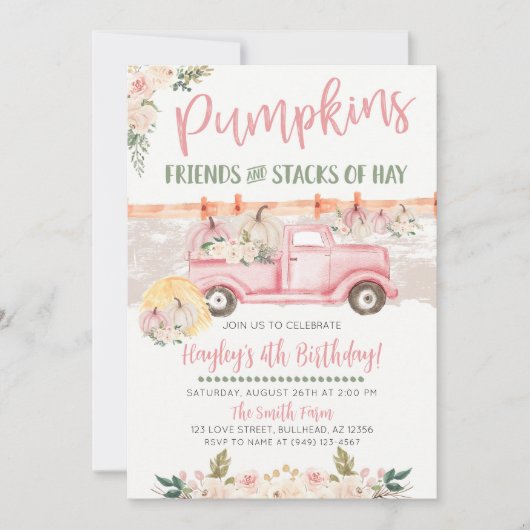 Herfst Pompoen Patch Roze Oude Truck Verjaardag Kaart (Voorkant)