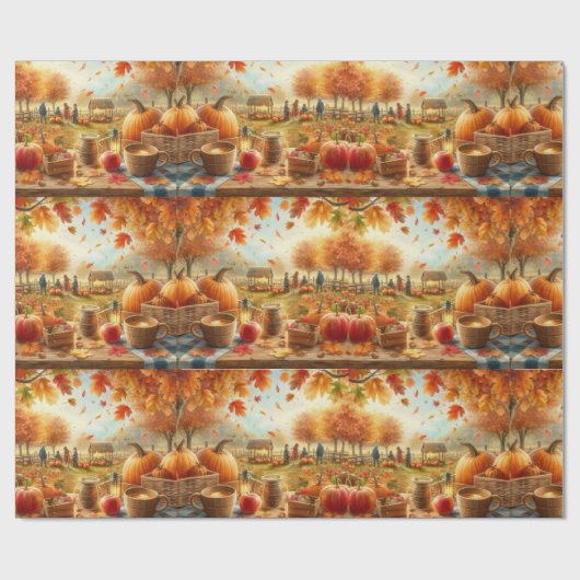 Herfst Pompoen Patch Sinaasappel Bladeren Cadeaupapier (Vlak)