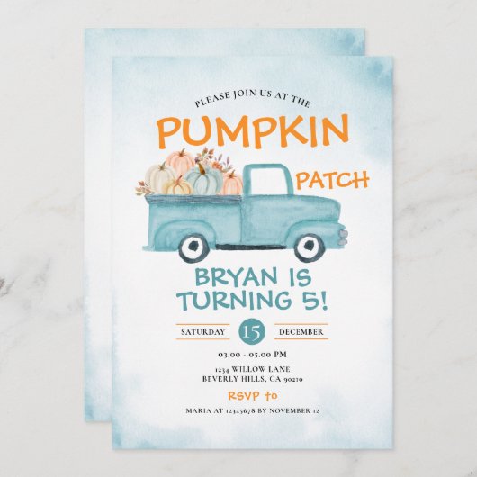 Herfst Pompoen Patch Verjaardag Truck Herfst Bloem Kaart (Voorkant / Achterkant)