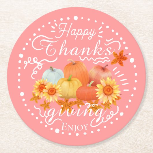 herfst pompoen perzik ronde kartonnen onderzetter (Voorkant)