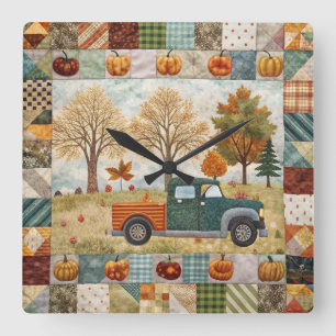 Herfst Pompoen Pickup Truck Wall Clock Vierkante Klok