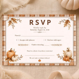 Herfst Pompoen Plaid Bruiloft Bridal Shower Rustic RSVP Kaartje
