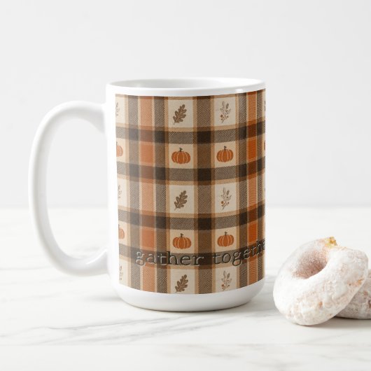Herfst Pompoen Plaid Koffiemok (Met donut)