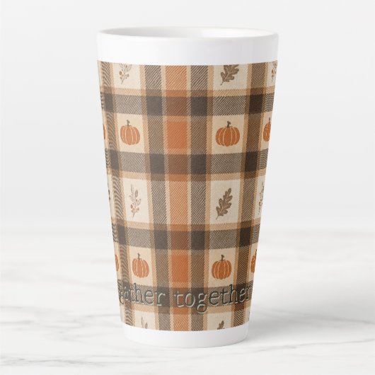 Herfst Pompoen Plaid Latte Mok (Voorkant)