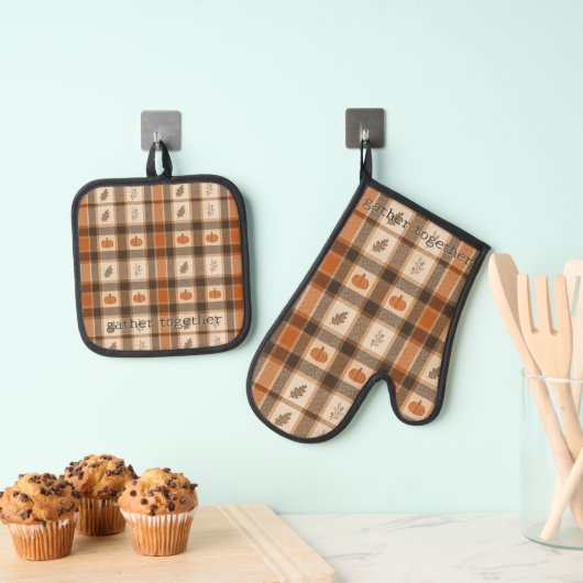Herfst Pompoen Plaid Ovenwant & Pannenlap Set (Insitu(Ophanging))