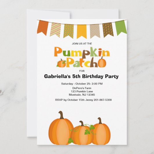 Herfst pompoen plukken verjaardagsfeestje kaart (Voorkant)