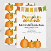 Herfst pompoen plukken verjaardagsfeestje kaart (Voorkant / Achterkant)