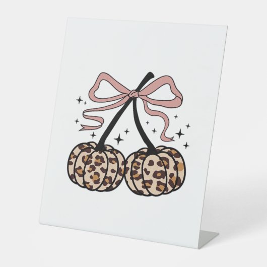 Herfst pompoen, pompoen kersen, luipaard pompoen, reclamebord met voetstuk (Voorkant)
