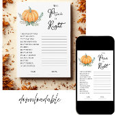 Herfst Pompoen Prijs is Juiste Baby shower Game Ka Kaart