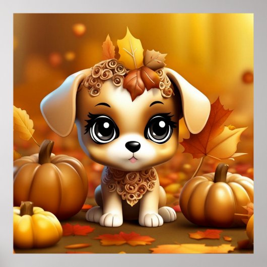 herfst pompoen puppy poster (Voorkant)